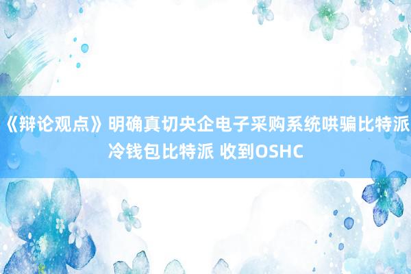 《辩论观点》明确真切央企电子采购系统哄骗比特派冷钱包比特派 收到OSHC