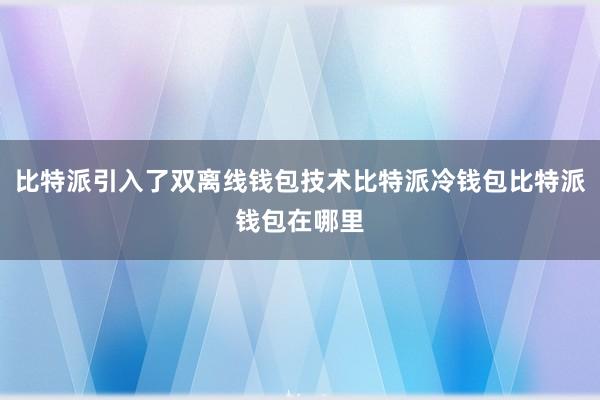 比特派引入了双离线钱包技术比特派冷钱包比特派钱包在哪里